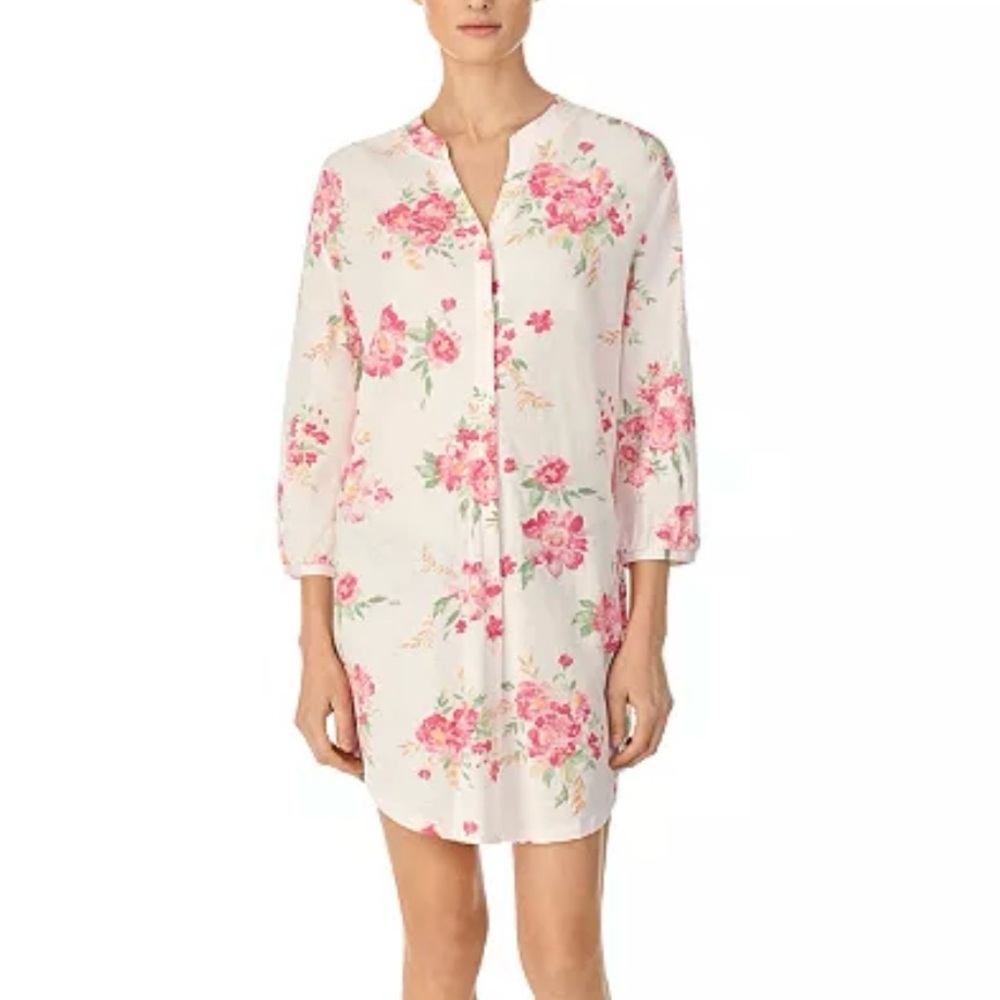 Ralph Lauren Pink Floral Cotton Sleep Shirt Nightgown Pajama NWT S